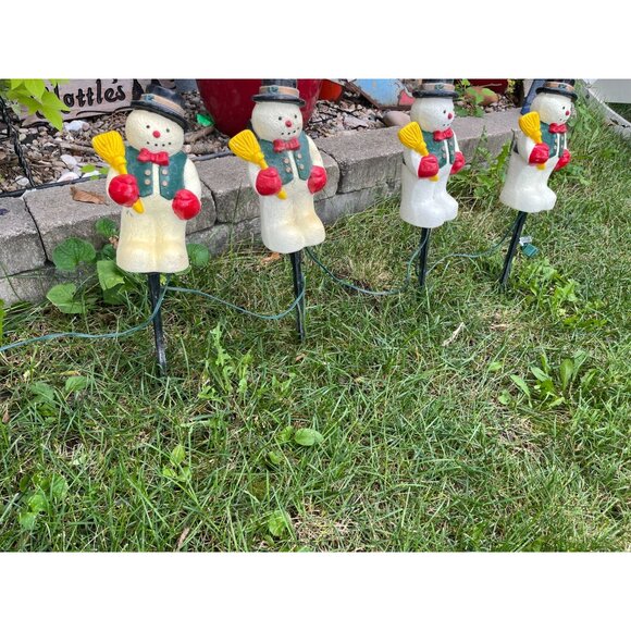 Vintage Blow Mold Christmas Holiday Winter Snowmen Light Up Pathway Stakes - Wor - Picture 2 of 10